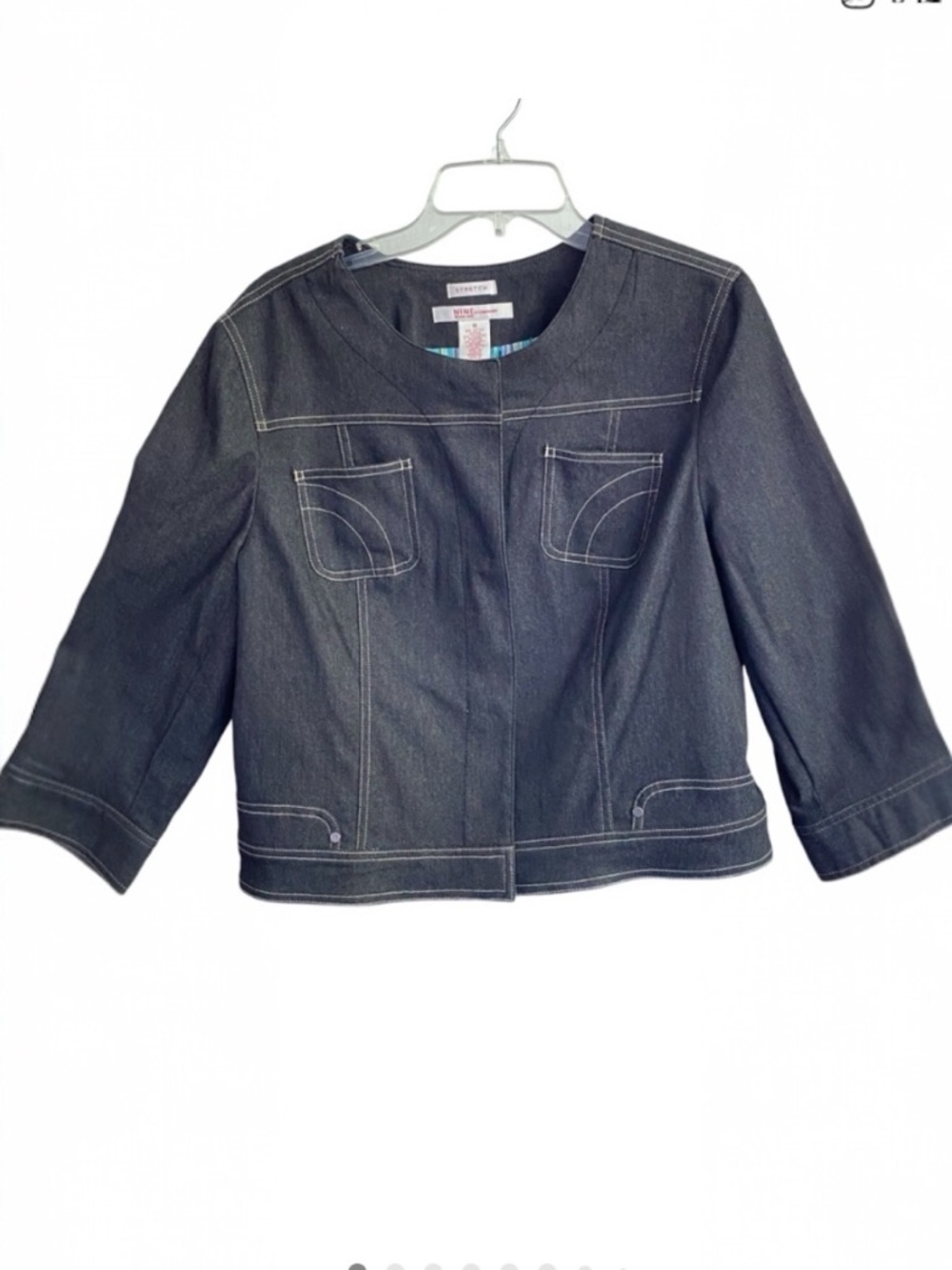 NINE & COMPANY By Nine West Black/Navy Denim Lined Crop 3/4 Sleeves Snaps Sz 16